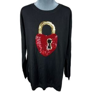 Markus Lupfer Key to My Heart Sequined Sweater Tunic Small 100% Merino Wool NEW!